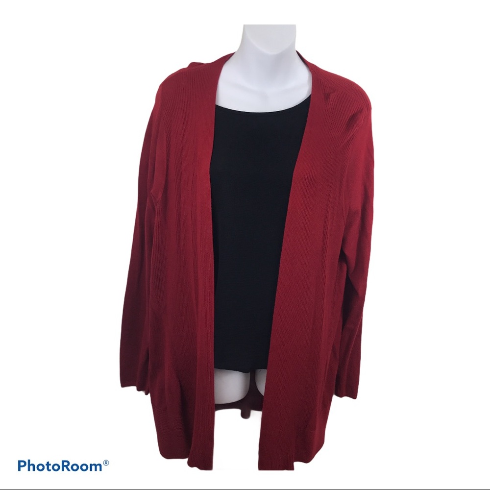 ❤️Chico's Red Holiday Cardigan Draped Red Rib Knit Size 2 12/14